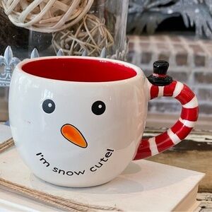 ADORABLE Snowman “ I’m Snow Cute” Mug with Candy Cane Handle
